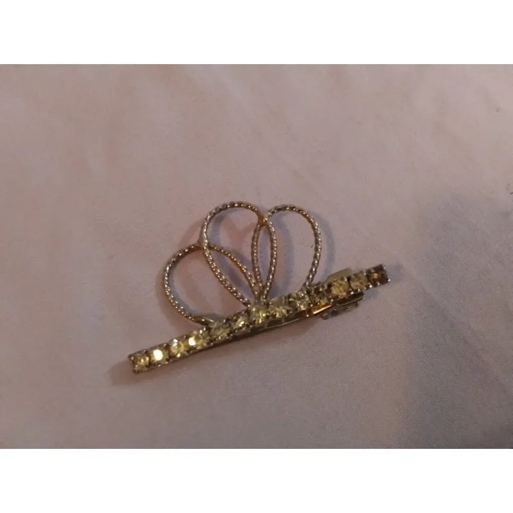 Vintage Rhinestone Crown Hair Clip Barrette With Silver Tone Metal